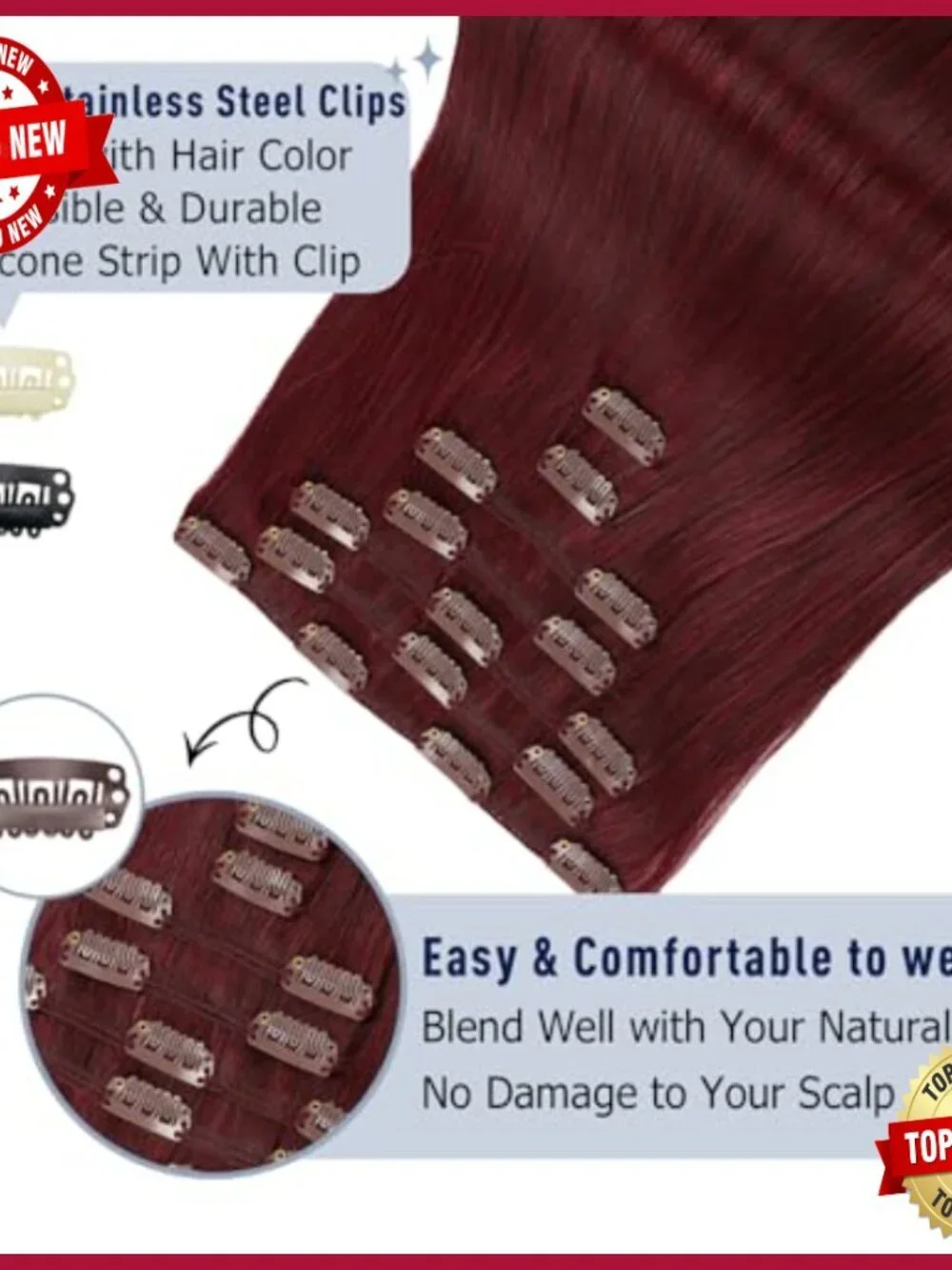 7-Piece Clip-In Human Hair Extensions 18 Inch Straight Double Weft